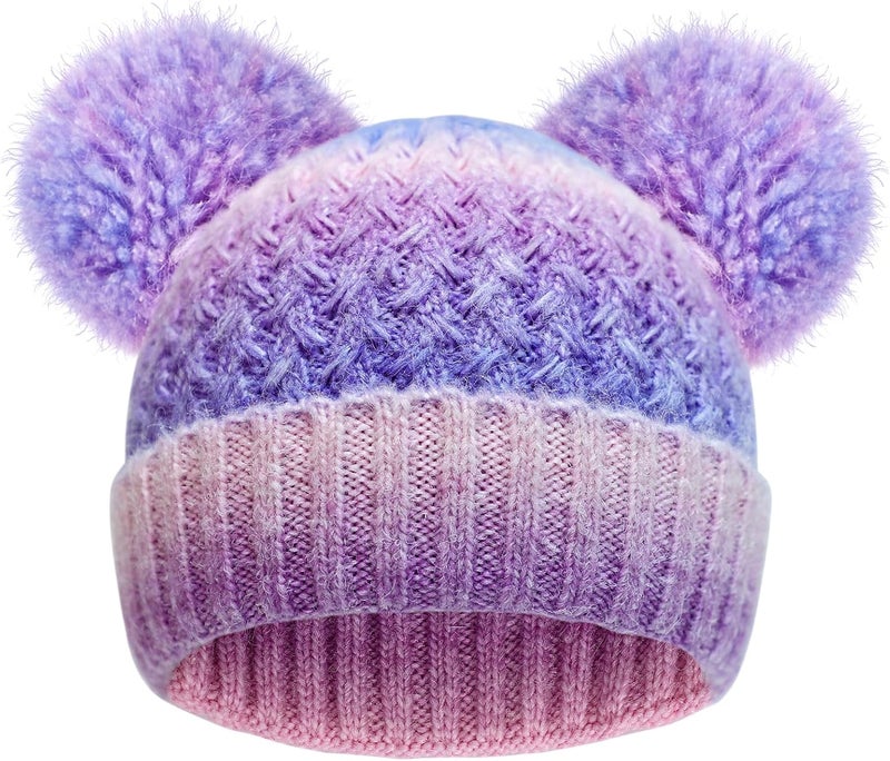 KDVOG Store Kids Winter Hat Warm Knitted Beanies with Double Pom Pom Thick Ski Cap for Boys Girls 7-12 Years - Image 1